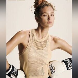 FREE PEOPLE MOVEMENT WOMEN’S CROPPED RACERBACK CREWNECK MESH PANEL FRONT/BACK